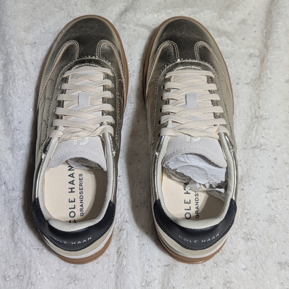 Cole Haan GrandPro Breakaway Gold Leather Sneakers Womens 7 Metallic NEW